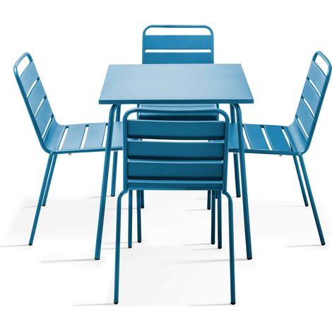 Ensemble table de jardin et 4 chaises en métal bleu pacific - Palavas (1/5)