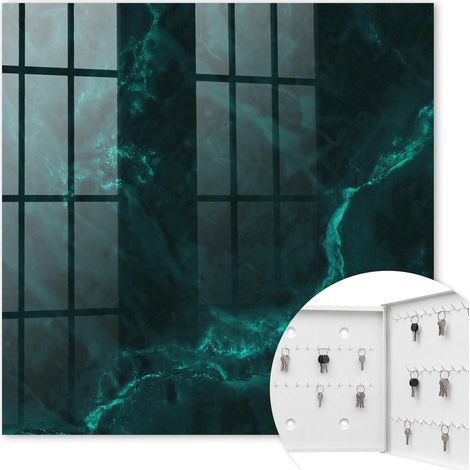 Armoire à clés - (30 cm x 30 cm) - Boîte à clés murale - Coffret de rangement pour clés - Couleur blanche - Ouverture vers la droite - Pour maison et bureau - Profondeur verte (1/5)