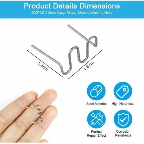 DPZO 500 Pièces Agrafes Chaudes Métal 0.8mm Agrafe de Soudure Plastique Baguettes de Soudage Agrafe Chaude en Acier au Tungstène Agrafes Reparation Plastique pour Soudage de Carrosserie-DPZO