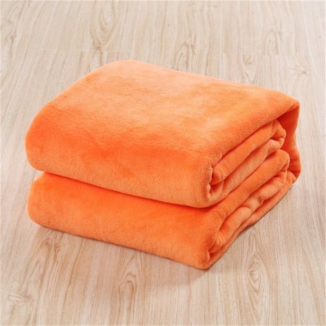 Couverture Flanelle - 100 x 140 cm - Orange - Microplush Doux et Chaud - Pour Canapé Lit ou Salon - 1 Pièce (1/2)