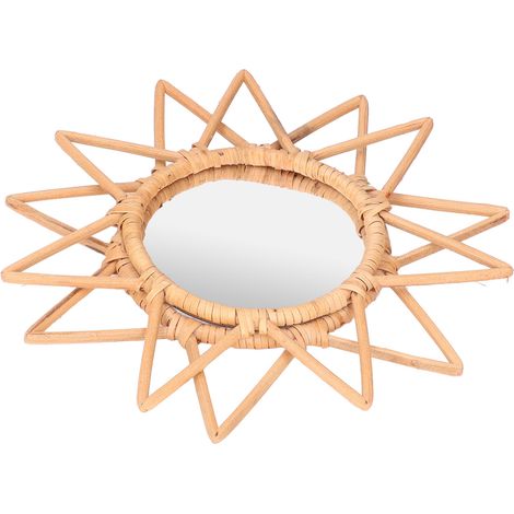 Miroir de maquillage décoratif innovant en rotin, style rétro, à suspendre au mur pour salle de bain. (1/5)