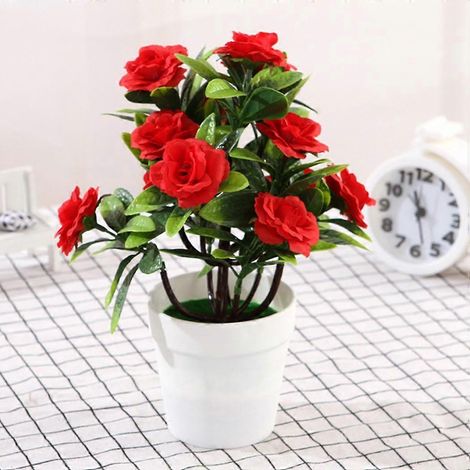 Roses artificielles en pot pour décoration extérieure/jardin, bureau ou maison NOUVEAUrouge (1/5)