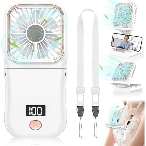 Tragbarer Ventilator, Mini-Taschenventilator mit Akku und LED-Anzeige, kleiner, faltbarer Handventilator für Büro, Tisch und Reisen (1/4)
