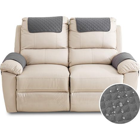 Housse D'accoudoir De Canapé, Imperméable Housse D'appui-tête pour Accoudoir de Fauteuil Relax avec Poche, Housse de Fauteuil Antidérapante Matelassée (2 Places,Gris Foncé) (1/5)