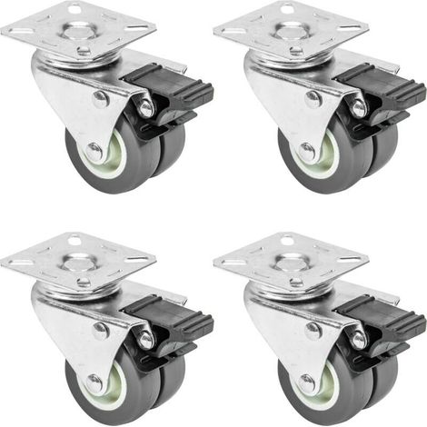 6720 Lot de 4 roulettes doubles pour charges lourdes avec frein Polyuréthane 50 mm jusqu'à 400 kg Gris (1/4)