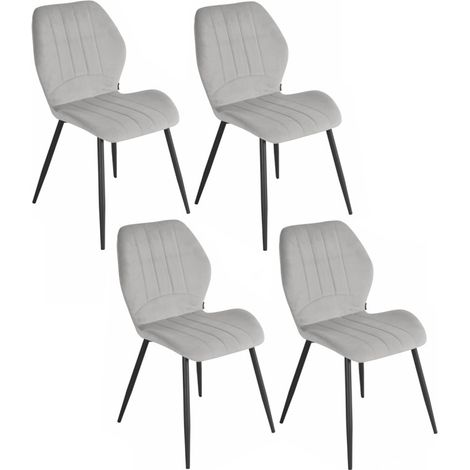 Lot 4 chaises en velours gris clair pieds métal noir - EMILIO 2 (1/5)