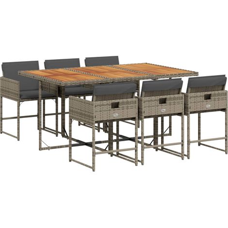 Maison Exclusive - 7-tlg. Garten-Essgruppe mit Kissen Grau Poly R