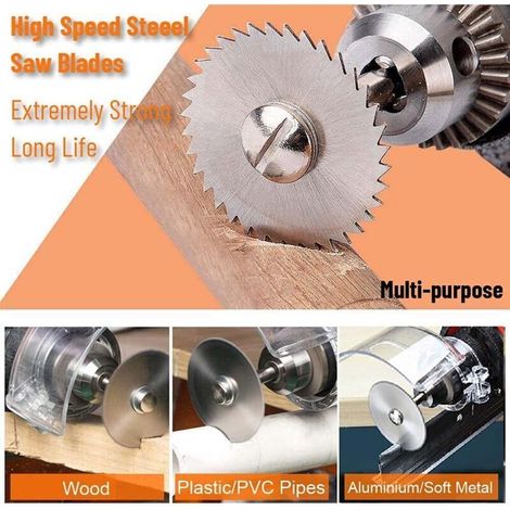 Lot de 6 lames de scie HSS avec tige d'extension de tige 1 pc 1/8", jeu de roues de coupe pour outils rotatifs (1/3)
