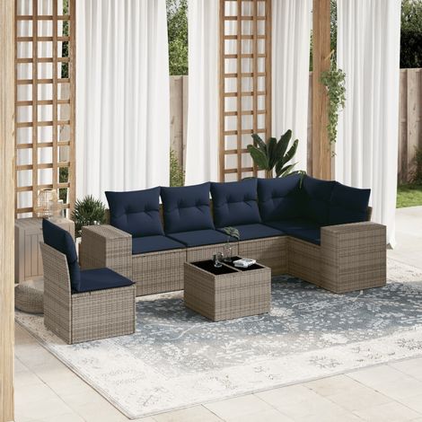 7-teiliges Gartensofa-Set mit Kissen, grau, Polyrattan (1/5)