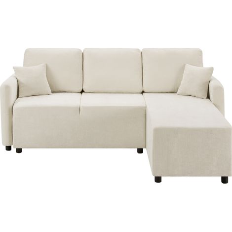 Sofá esquinero L de 3 plazas con chaise longue de chenilla beige claro (1/5)