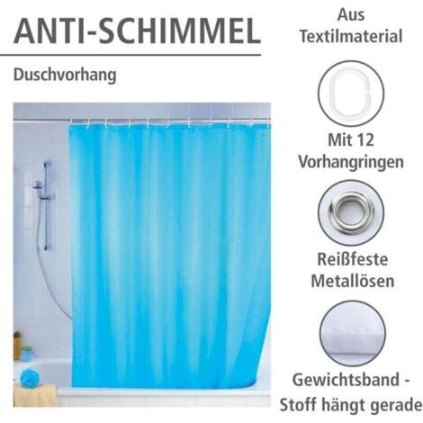 QORVA-Rideau de douche anti moisissure , Lavable en machine, Antibactérien, hydrofuge, Œillets métal, Bas de rideau lesté, Polyester, 180x200 cm, Bleu (1/4)