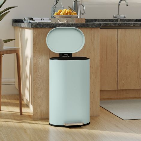 Poubelle de cuisine, 30 litres, à pédale avec couvercle à fermeture amortie, pédale en métal, verte, 36,5 x 31 x 61 cm (1/5)