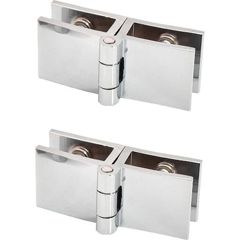 Set di 2 cerniere per ante in vetro per librerie, perno 180°, fissaggio bifacciale, facile installazione, per ante di armadi e mobili da bagno