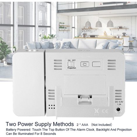 Multifunktionaler digitaler LED-Wecker mit Projektion, Temperaturanzeige, USB-Anschluss, silber (1/5)