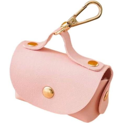 Distributore di sacchetti per escrementi di cane in pelle rosa riutilizzabile e portatile (1/4)