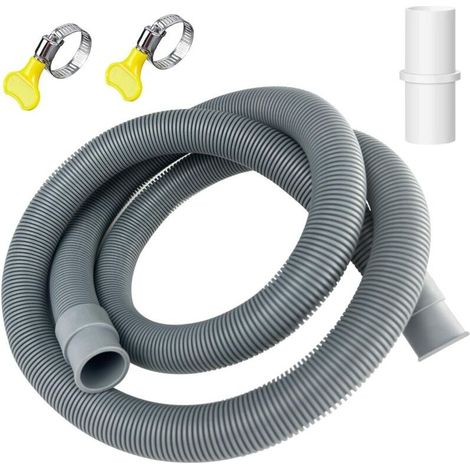 uyau de Vidange Universel 1.5M x 20 mm Pour Machine à Laver et Lave-Vaisselle - Avec Support et Colliers de Serrage - Rallonge - Gris (1/5)