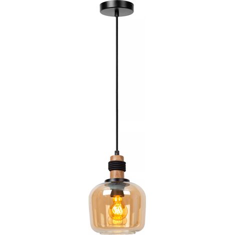 Lampada a sospensione ILONA vetro/legno nera Ø18 E27 Lucide (1/4)