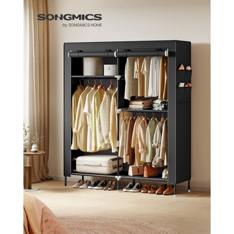Armoire Chambre en Tissu, Porte-vêtements, Penderie, Étagères, Pochettes, Grande Capacité, 3 Compartiments de Suspension, 45 x 127 x 180 cm cm, Noir (1/5)