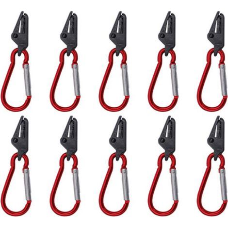 Clip pour voile d'ombrage, clip pour bâche, 10 pinces crocodiles noires, 10 mousquetons rouges (1/5)