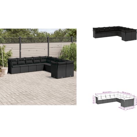 Salon de jardin 10 pcs avec coussins noir résine tressée - Canapé De Jardin - Salon De Jardin - Mobilier Extérieur - Set De Salon - Résine Tressée (1/3)