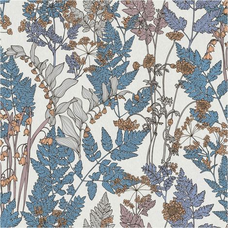 Flowers wallcovering wall Profhome 377517 non-woven wallpaper smooth with floral pattern matt blue cream beige yellow 5.33 m2 (57 ft2) (1/5)