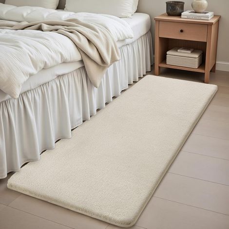Sour Lemon Tapis Moelleux à Poils Courts, Tapis de Passage pour Salon, Descente de lit Chambre, Antidérapant, Lavable, Design Moderne, Doux, Couleur: Créme, Dimension: 60x200 cm (1/5)