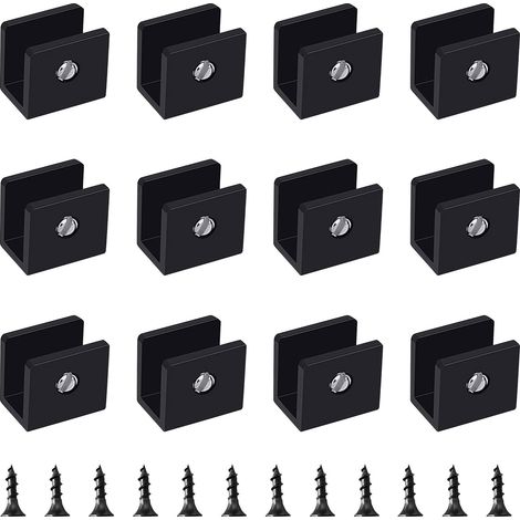 12PCS Supports d'étagère en verre carré réglables en alliage d'aluminium - Clips de serrage en verre noir montés au mur - Supports de montage pour étagères en verre de 6-8 mm d'épaisseur (1/5)