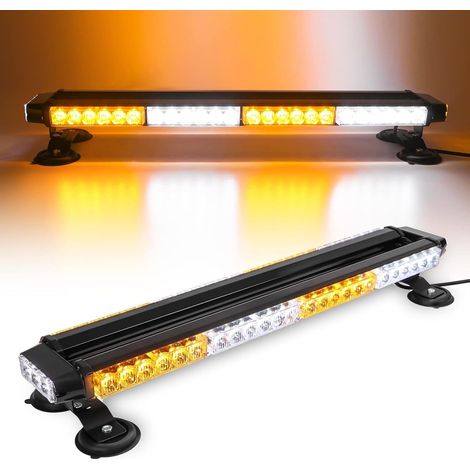 67cm 54 LED Barre lumineuse stroboscopique Double face clignotant haute intensité Avertissement automobile Clignotant d'urgence Barre LED avec base magnétique (ambre/blanc/ambre/blanc)