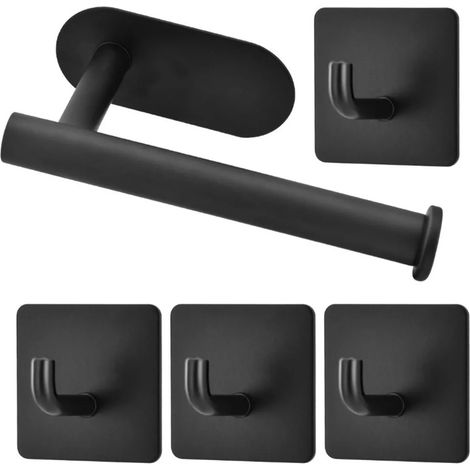 5 Pcs Porte Papier Toilette Essuie-Main Acier Inoxydable Noir Sans Perçage Adhésif Mural Pour Rouleau (1/5)