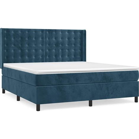 Maison Exclusive - Giroletto a Molle con Materasso Blu Scuro 180x200 cm in Velluto (1/5)
