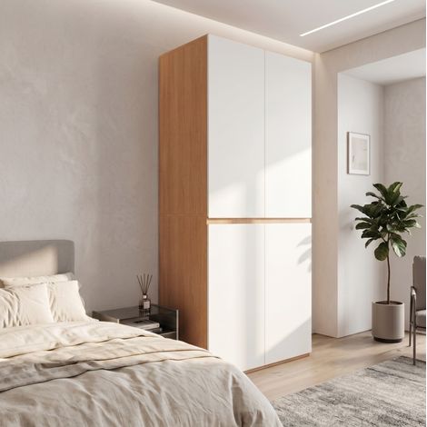 Armoire penderie 4 portes avec tringle et tiroir à bijoux 90 x 50 x 200 cm blanc chêne (1/5)