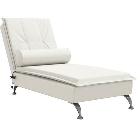 Chaise longue Transat Bain de soleil de massage avec traversin crème velours (1/5)