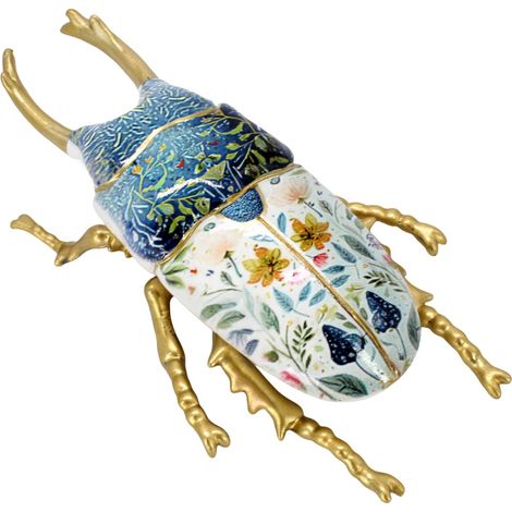 Figurine de scarabée en résine multicolore avec détails floraux