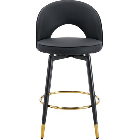 Tabouret de bar pivotant 360° noir avec dossier ajouré, assise confortable et pieds en métal doré, lot de 2 pour cuisine, bar et îlot moderne CHICFURN (1/5)