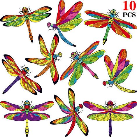 Autocollants libellule pour fenêtre - Décoration anti-collision d'oiseaux - Lot de 10 (1/5)