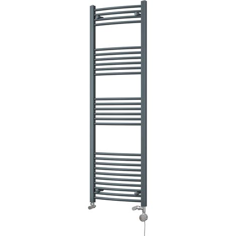 Zennor - Anthracite Dual Fuel Towel Rail H1600mm x W500mm Thermostatic - Curved (1/3)