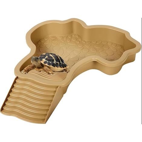 Abreuvoir Tortue Terrestre, Plat d'eau Bassin pour Tortue de Piscine avec Rampe, Bol d'eau pour Reptiles avec Échelle, Mangeoire Tortues, LéZards Et Gecko (Brown) (1/5)