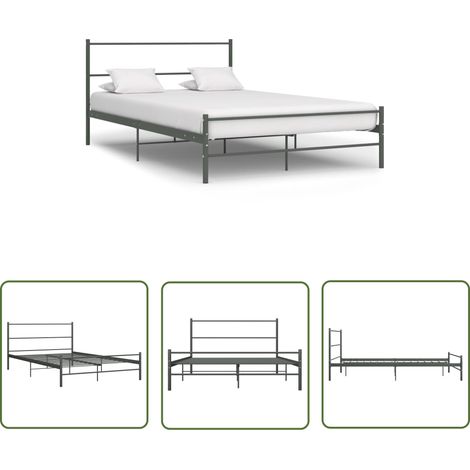 The Living Store Cadre de lit avec tête de lit sans matelas gris 160x200cm métal - Cadre De Lit - Lit Double - Lit Metal - Lit Design - Literie (1/5)