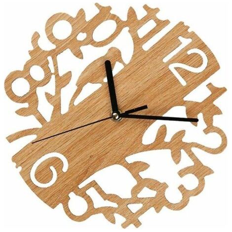 BUNTHAUS Horloge murale en bois Bird Piece, horloge murale décorative naturelle, horloge à suspendre créative