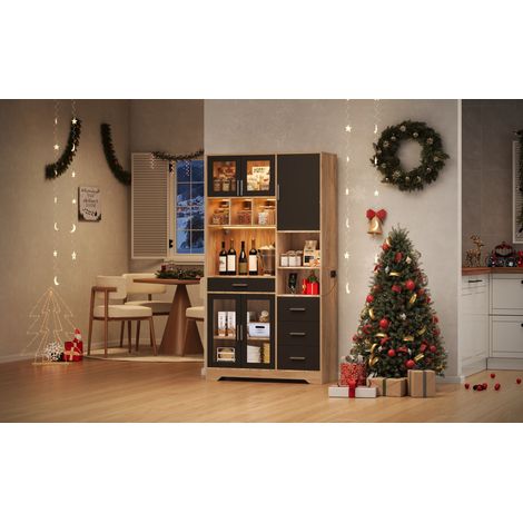 Réfrigérateur de cuisine, style rustique vintage. Meuble de rangement, armoire à vitrines. Étagères réglables. Luminaires LED qui changent de couleur. Prise électrique. Dimensions : 185 × 100 × 40 cm (1/5)