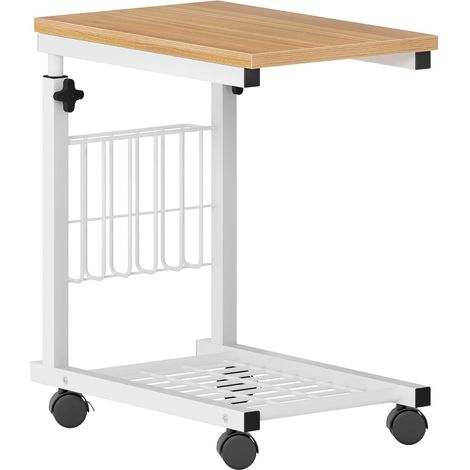 Soges – Table d'appoint réglable en hauteur 56-76 cm avec roulettes – Plateau imperméable 48 x 30 cm – Rangement latéral pour livres et magazines