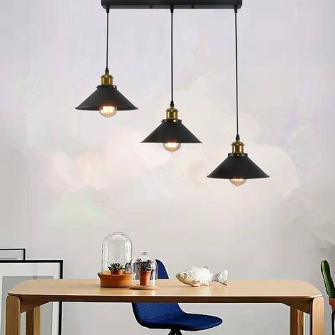 Lámpara de techo LED Cross Border, moderna lámpara de techo de metal negro estilo industrial, lámpara de techo estilo loft vintage para restaurantes (tres luces, cúpula alargada) (1/5)