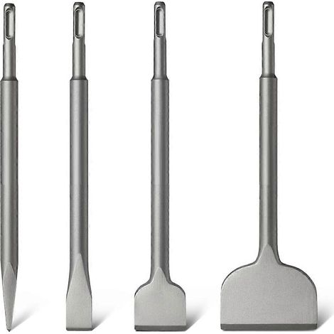 Jeu de 4 burins SDS pour marteau perforateur SDS Plus, pour le burinage et la démolition de carrelage. (1/5)