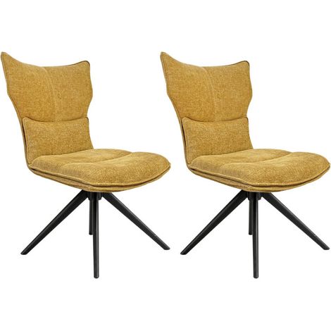 Lot 2 chaises rotatives 360° tissu jaune rembourrage ergonomique - PHIL (1/5)