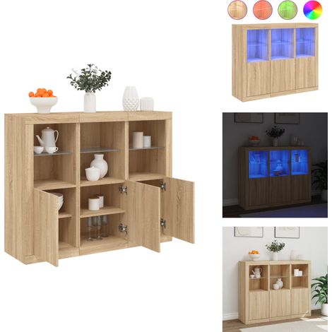 Buffets avec lumières LED 3 pcs chêne sonoma bois d'ingénierie - Buffet Moderne - Meuble De Rangement - Luminaire Led - Décoration Intérieure - Bibliothèque Murale (1/5)
