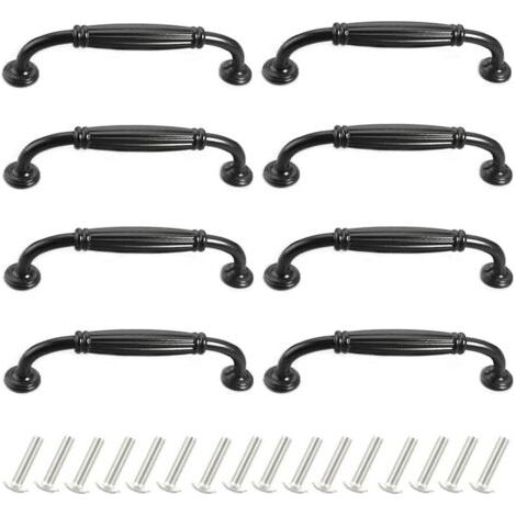 poignee de meuble cuisine noir 8 Pièces Poignée de Porte Poignee de Meuble Vintage Poignet de Porte Cuisine Alliage d'aluminium Poignee Meuble pour Porte,Espacement des trous de 128mm (1/5)