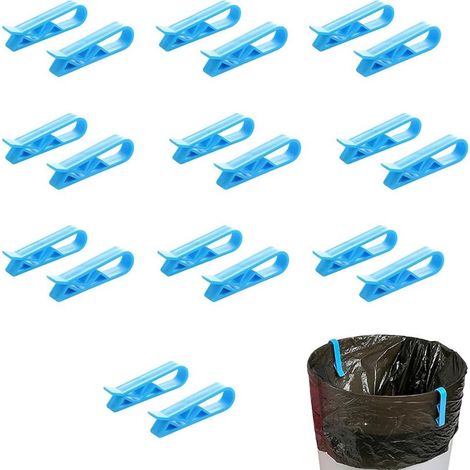 20 blaue Mülleimerhalter aus Kunststoff, Kunststoffclip zum Verschließen von Müllbeuteln, Müllbeutelclip aus Kunststoff, Müllbeutelbefestigung, Müllbeutelhalter (1/5)