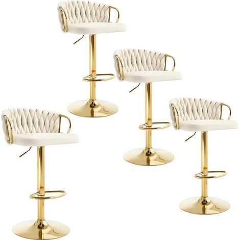 WOLTU 4x Breakfast Bar Stools Bar Chairs for Kitchen Counter, 360° Swivel Stool, Height Adjustable, Velvet, Cream