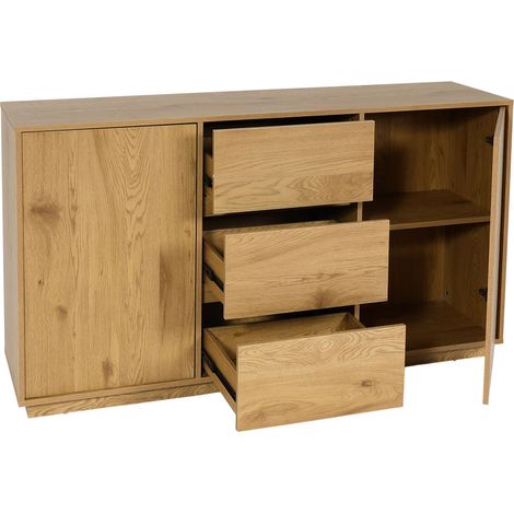 Cómoda 3 cajones 4 compartimentos con 2 puertas 86x160x40 cm aspecto roble 040005986
