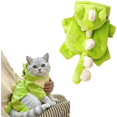 Costume da drago per cani e gatti, costume cosplay per animali domestici, soffice e caldo, costume da dinosauro verde, per cani e gatti di piccola taglia (1/5)